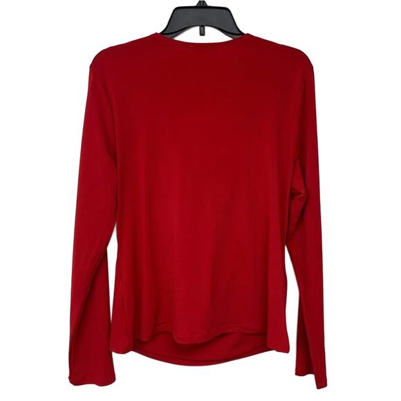 NWT New Bar III Womens XL Long Sleeve Cherry Red Front Swoop Poly Blend Top - Picture 2 of 3